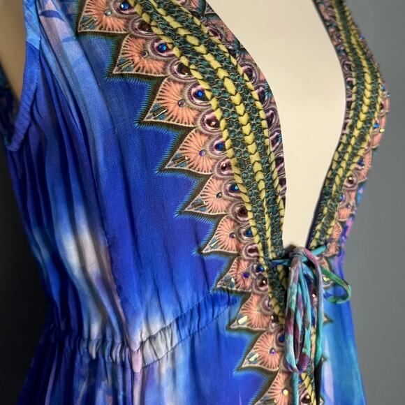 Shahida Parides M/L Maxi Dress Tropical Silk Embellished Goddess Palm RV $419 - Picture 11 of 15